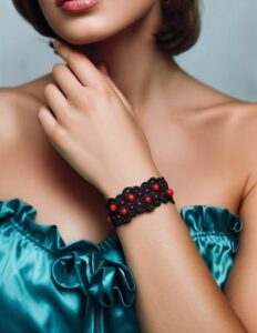 Vienetinė, rankų darbo soutache stiliaus apyrankė – elegancijos ir meistriškumo derinys.